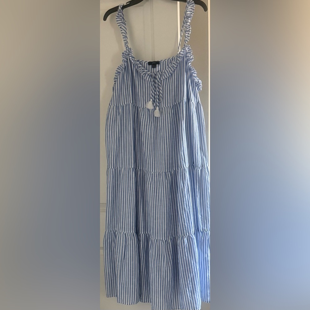 J Crew Blue and White Striped Tiered Women's Dress